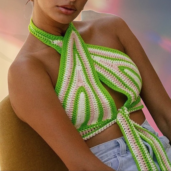 Tops - Knitted green tie top